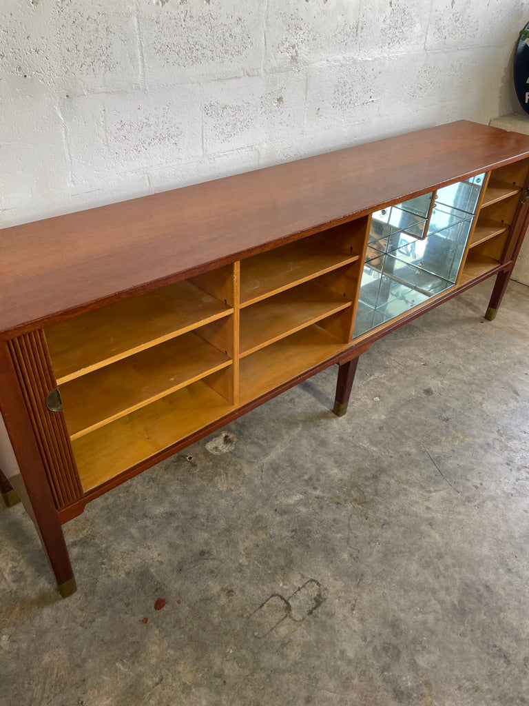 Mid Century Danish Modern Console or Bar Tambour Door