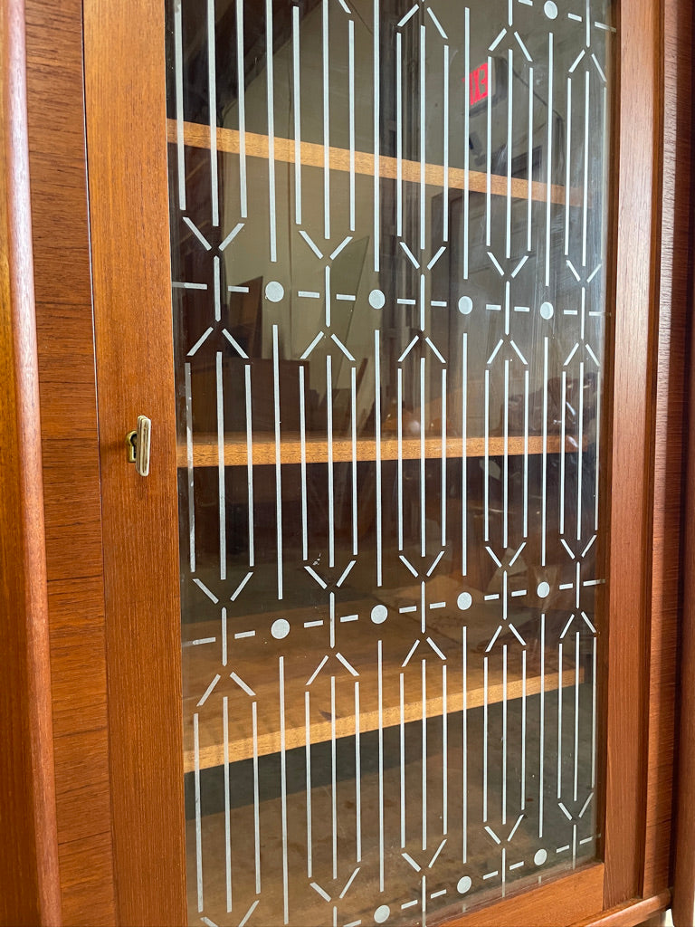 Danish Modern Teak Corner Glass Curio Cabinet or Bar