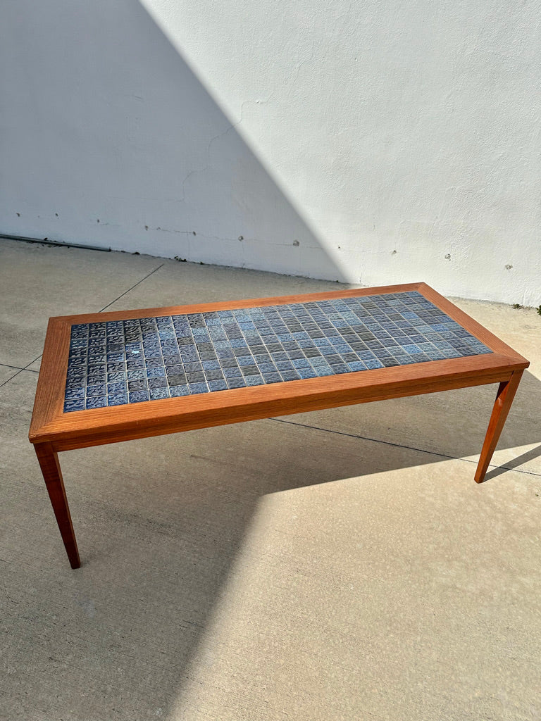 Danish Modern Coffee Table Blue Tile or Mosaic