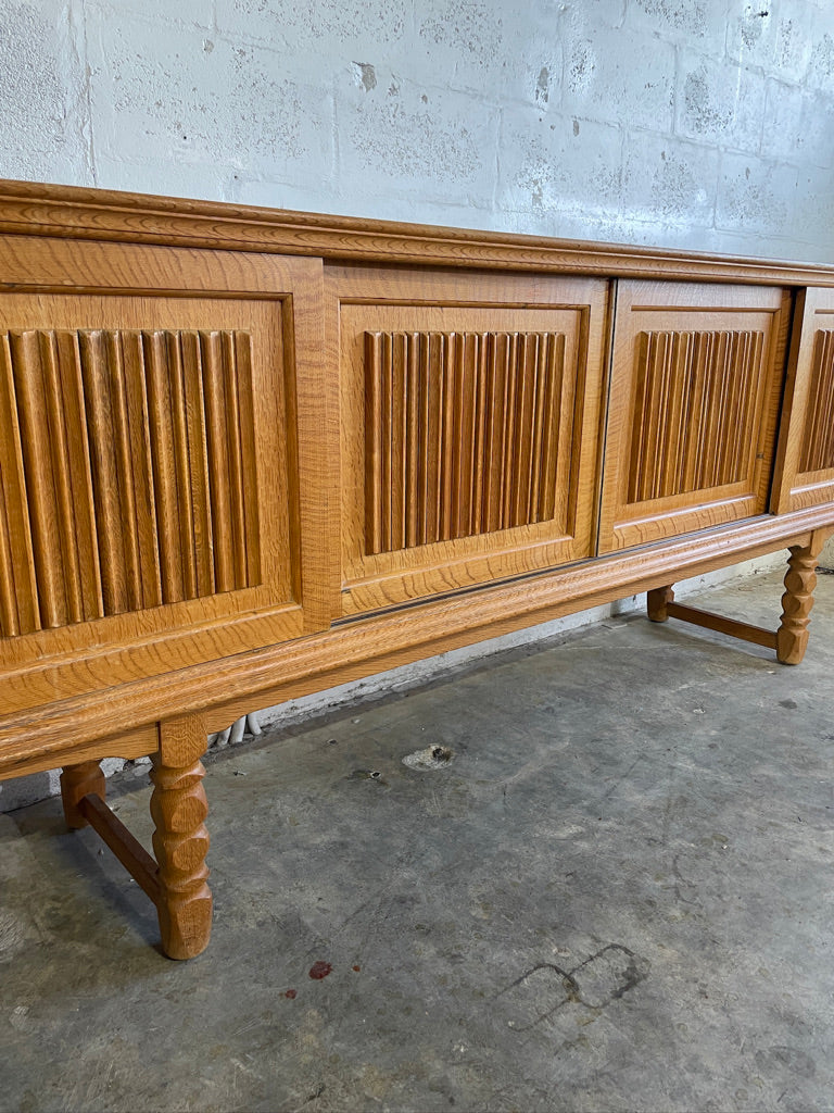 Danish Brutalist Rustic Oak Credenza or Console