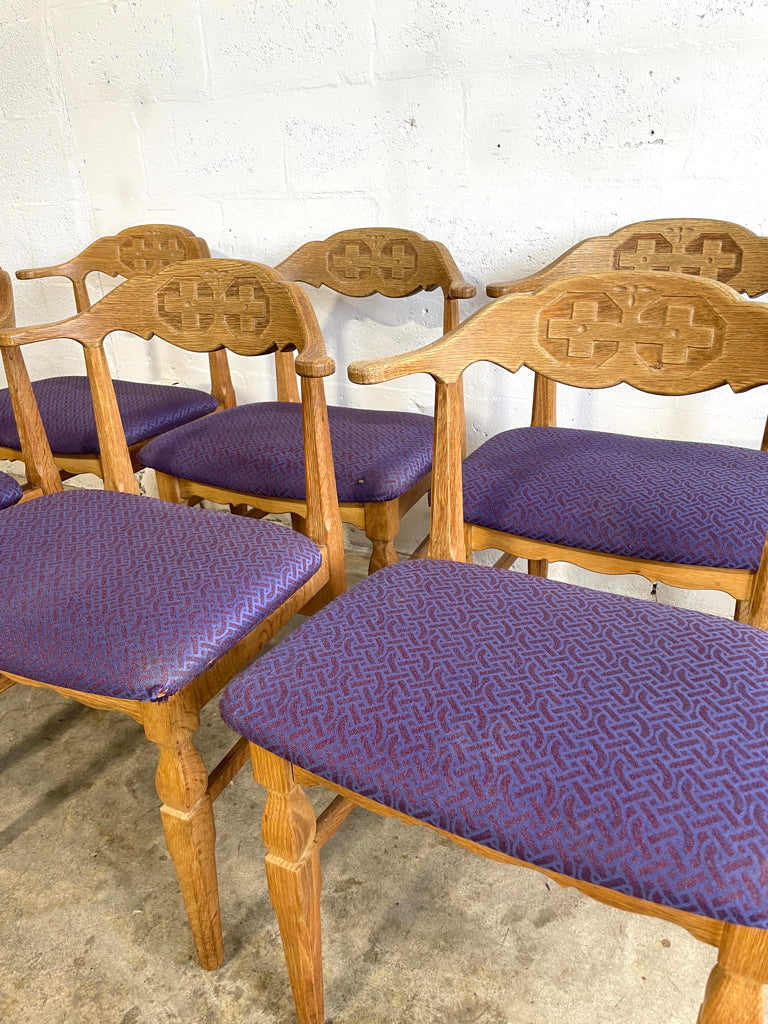 Henning Kjaernulf Oak Dining Chairs Primitive Brutalist Oak