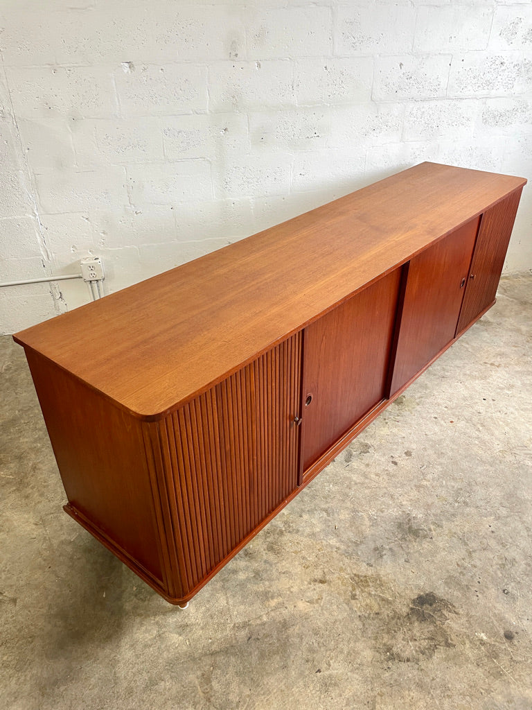 Danish Modern Console or Credenza with Tambour Doors