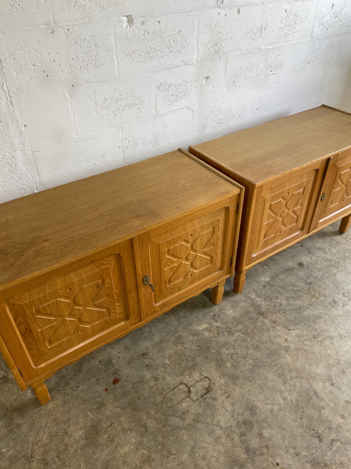 Henning Kjaernulf Oak Brutalist Danish Side Tables or Nightstands