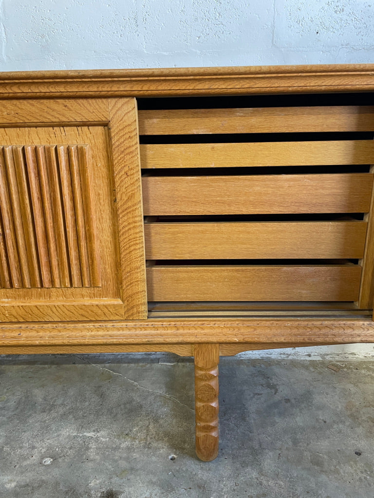 Danish Brutalist Rustic Oak Credenza or Console