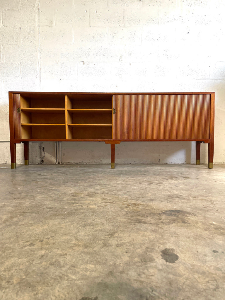 Mid Century Danish Modern Console or Bar Tambour Door