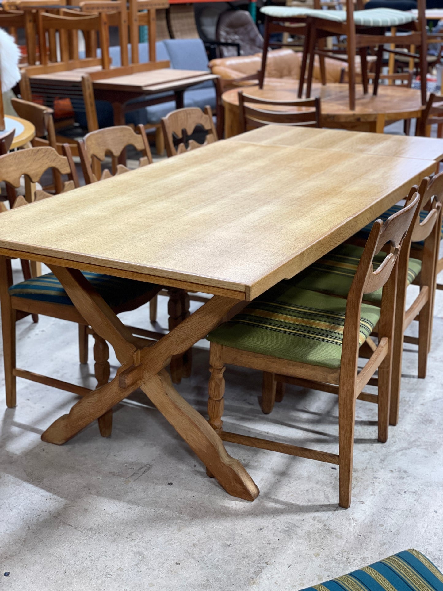 Henning Kjaernulf Oak Primitive Dining Table Expandable