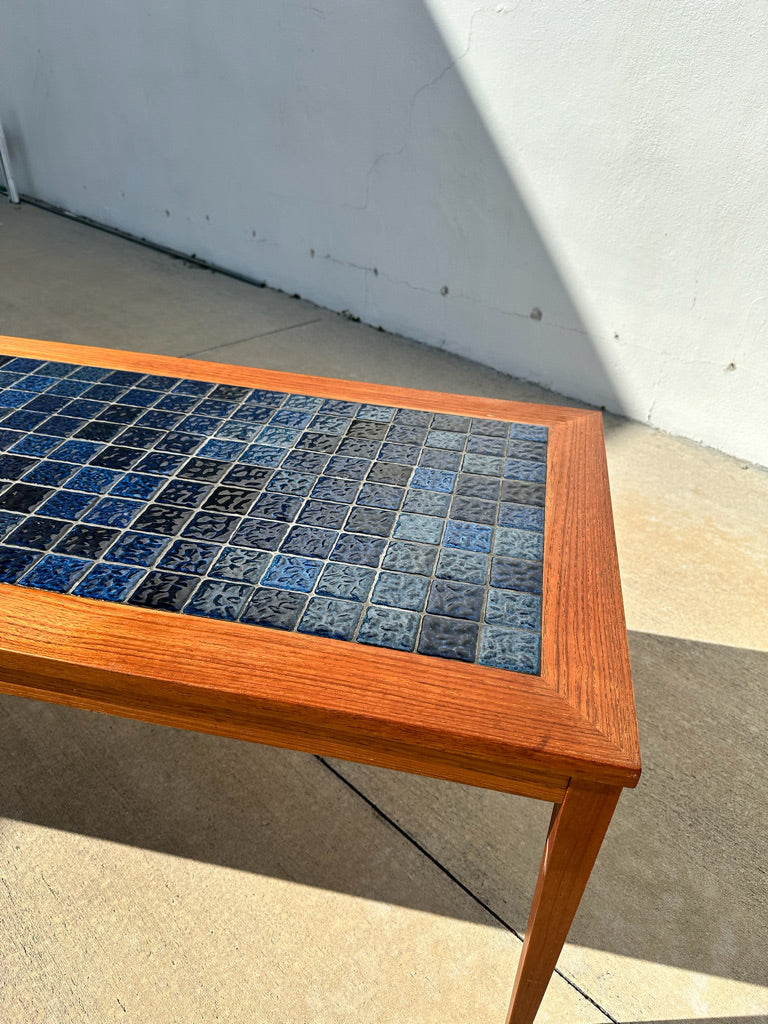 Danish Modern Coffee Table Blue Tile or Mosaic