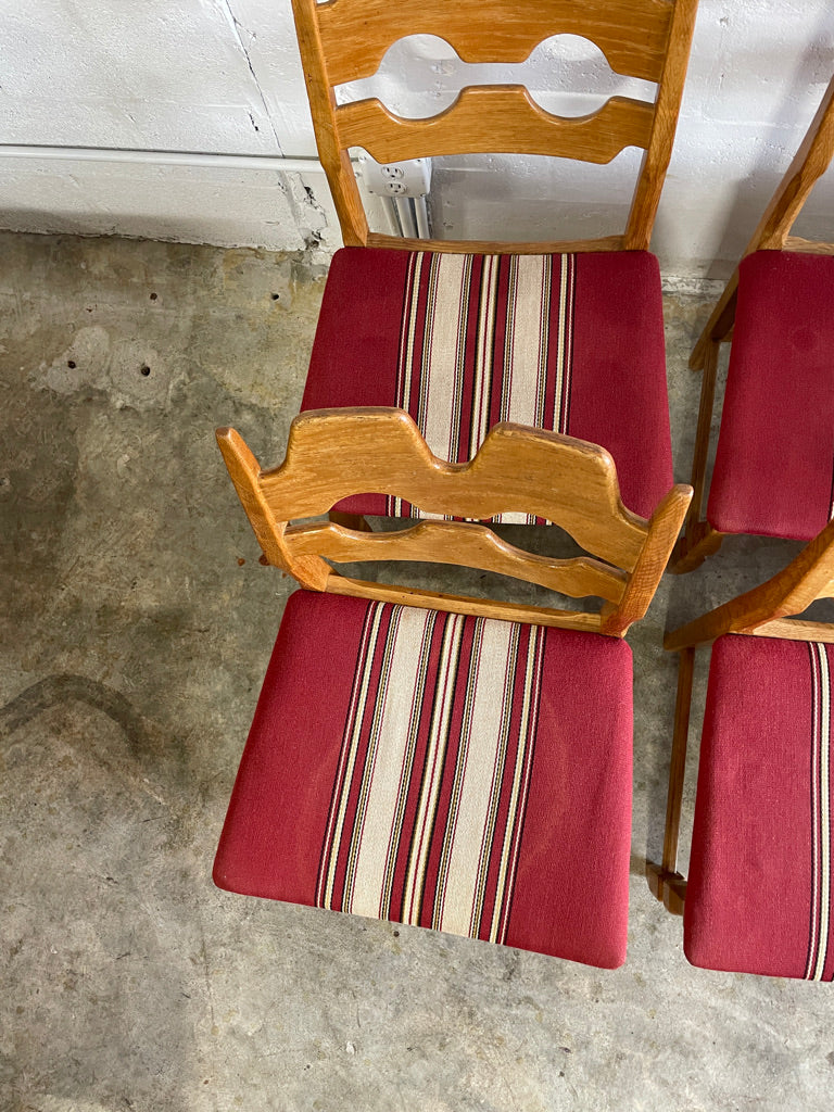 Henning Kjaernulf Oak Razorbacks Dining Chairs Primitive Brutalist Oak Set of 6