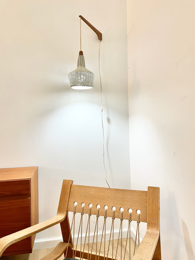 Pair Mid Century Wicker or Rattan Wall Lamps