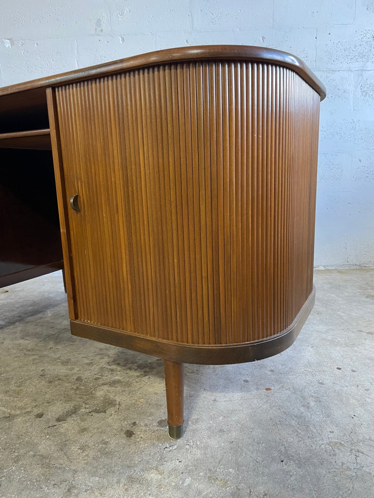 Danish Mid Century Modern Tambour Door Desk with Side Bar