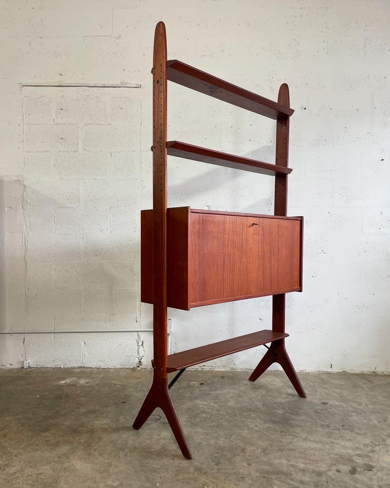 Danish Modern Bookcase Wall Unit or Room Divider with Secretary Desk by Arne Hovmand Olsen