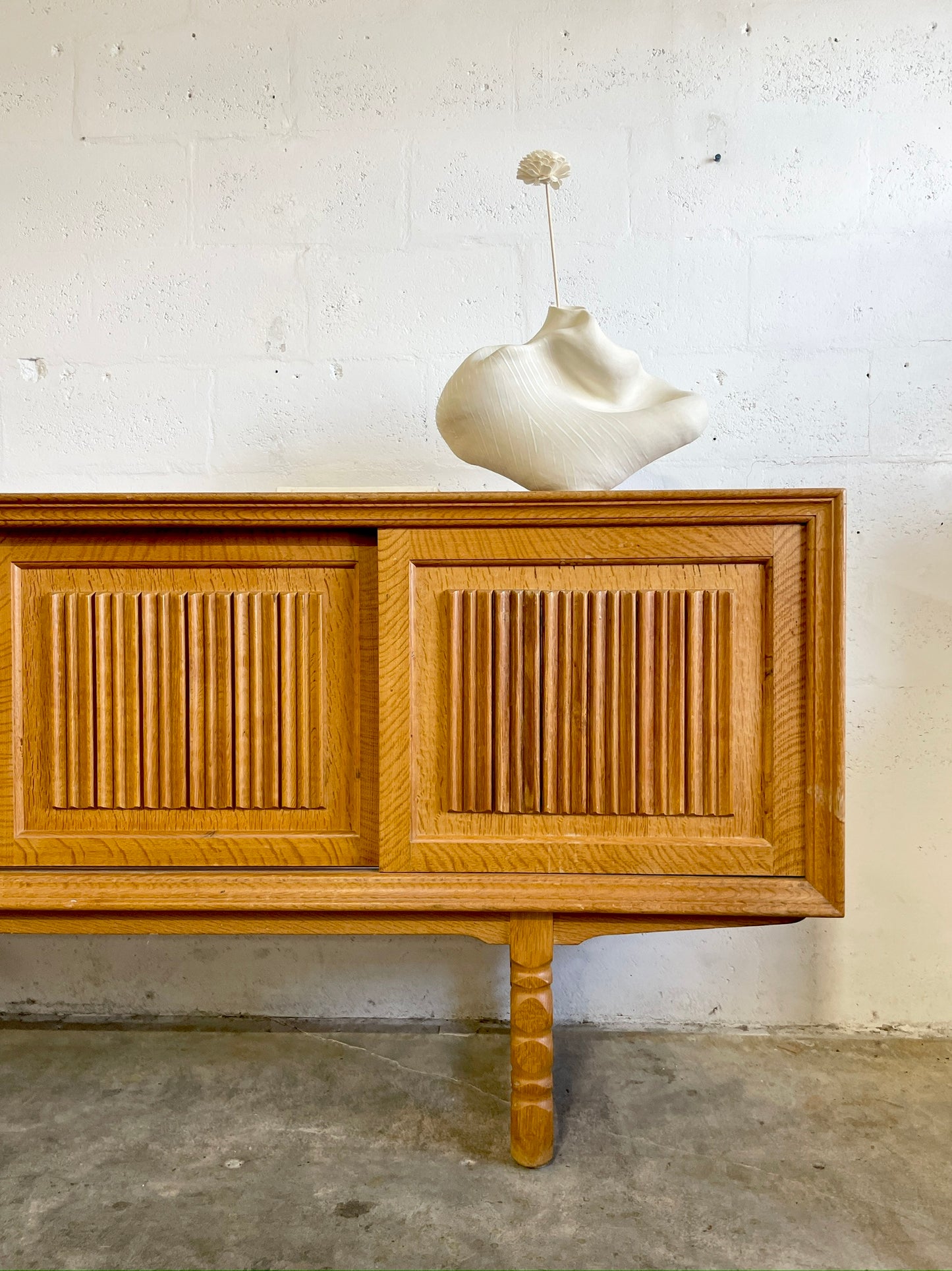 Danish Brutalist Rustic Oak Credenza or Console