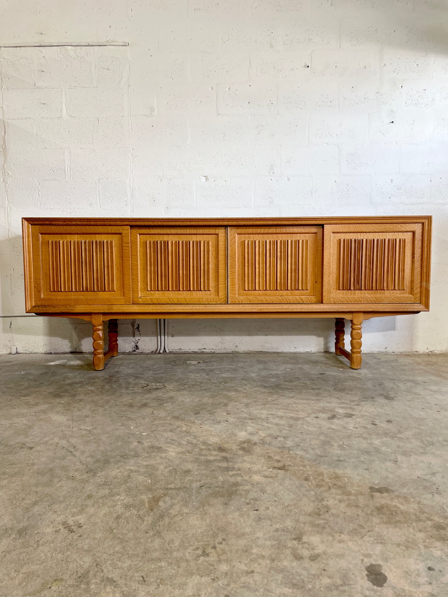 Danish Brutalist Rustic Oak Credenza or Console