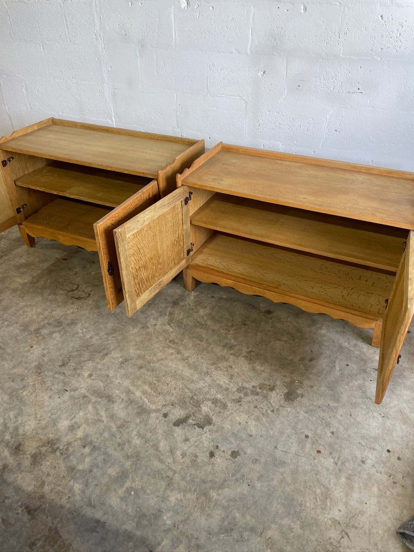 Henning Kjaernulf Oak Brutalist Danish Side Tables or Nightstands