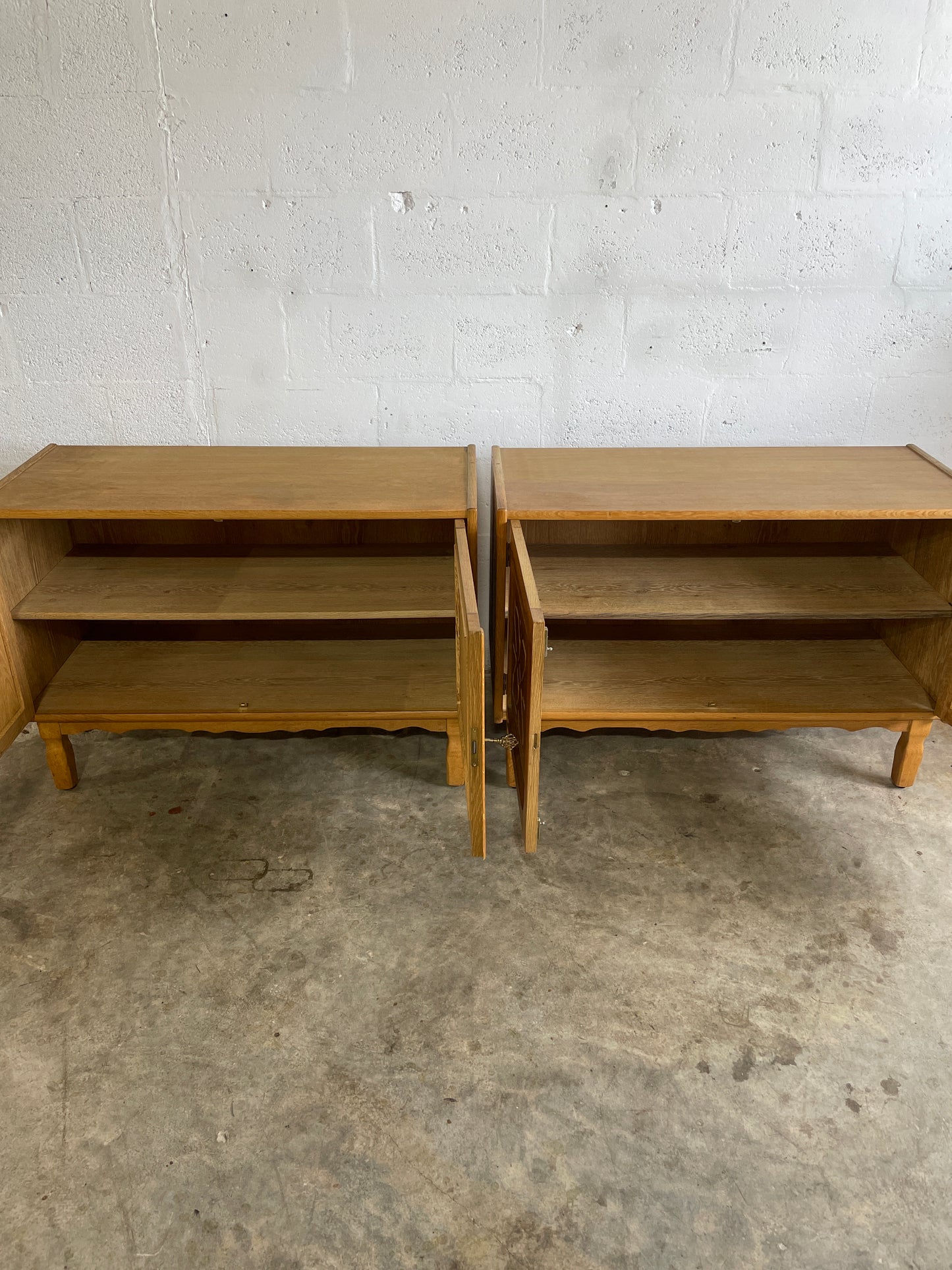 Henning Kjaernulf Oak Brutalist Danish Side Tables or Nightstands