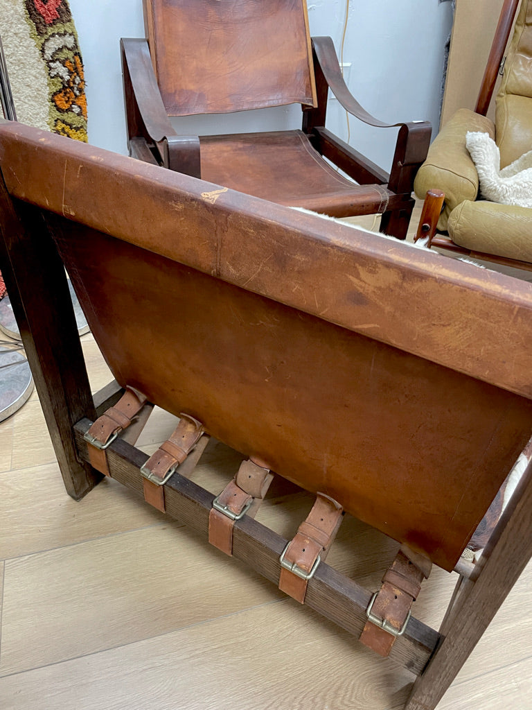 Mid Century Vintage Modern Leather Safari Chair