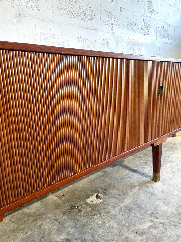 Mid Century Danish Modern Console or Bar Tambour Door