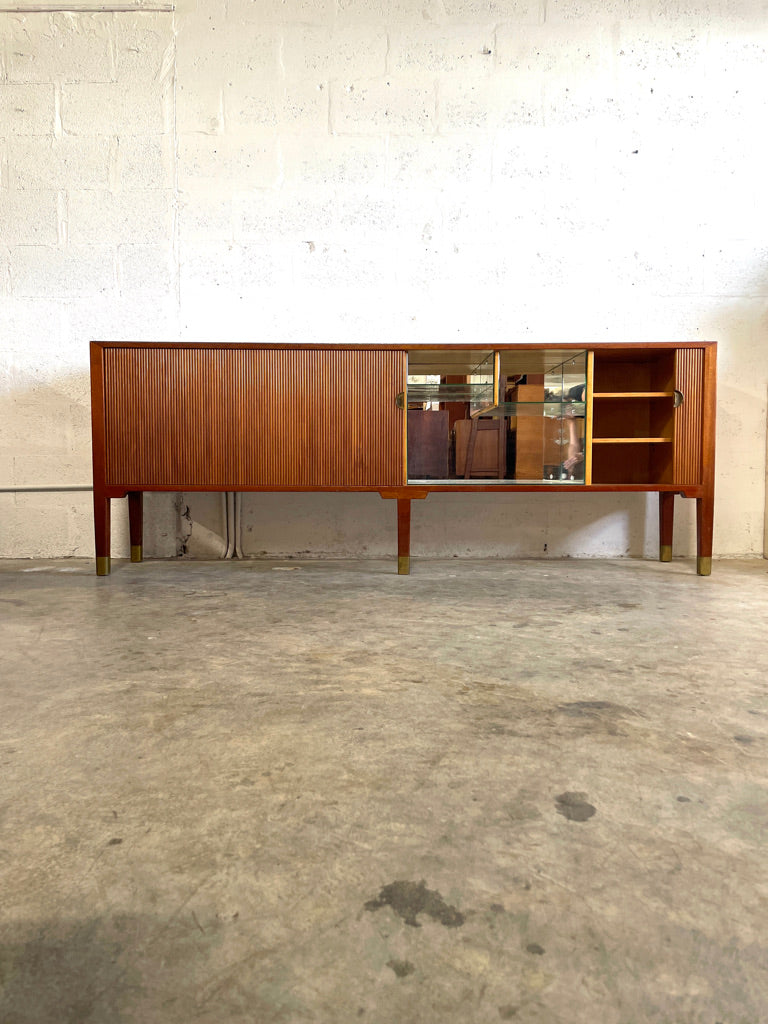 Mid Century Danish Modern Console or Bar Tambour Door