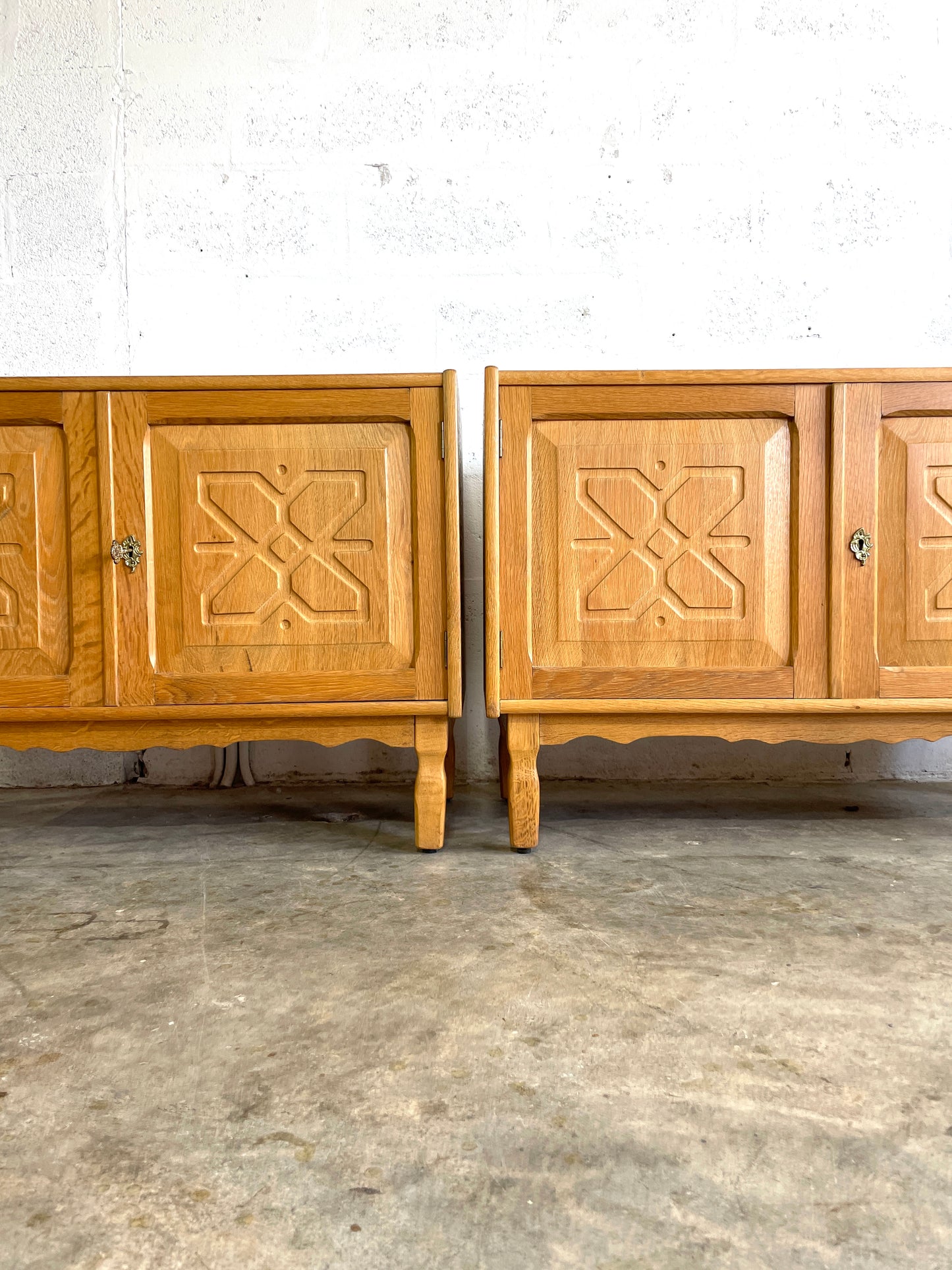 Henning Kjaernulf Oak Brutalist Danish Side Tables or Nightstands