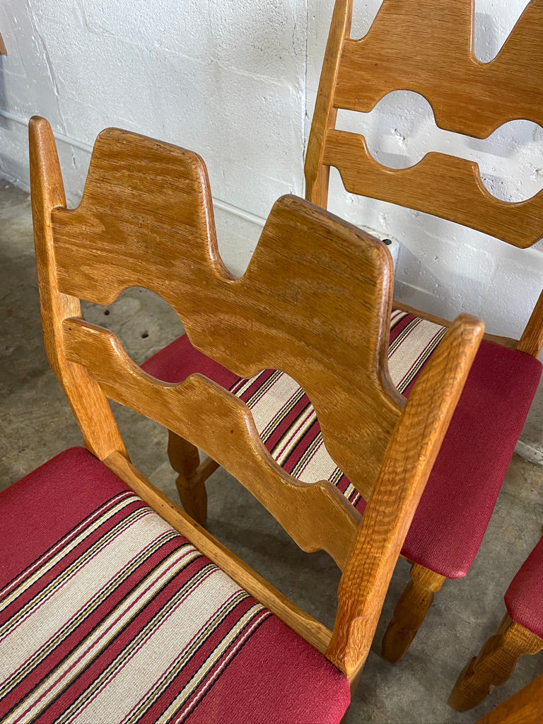 Henning Kjaernulf Oak Razorbacks Dining Chairs Primitive Brutalist Oak Set of 6
