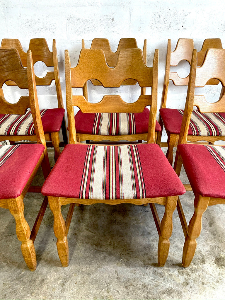 Henning Kjaernulf Oak Razorbacks Dining Chairs Primitive Brutalist Oak Set of 6