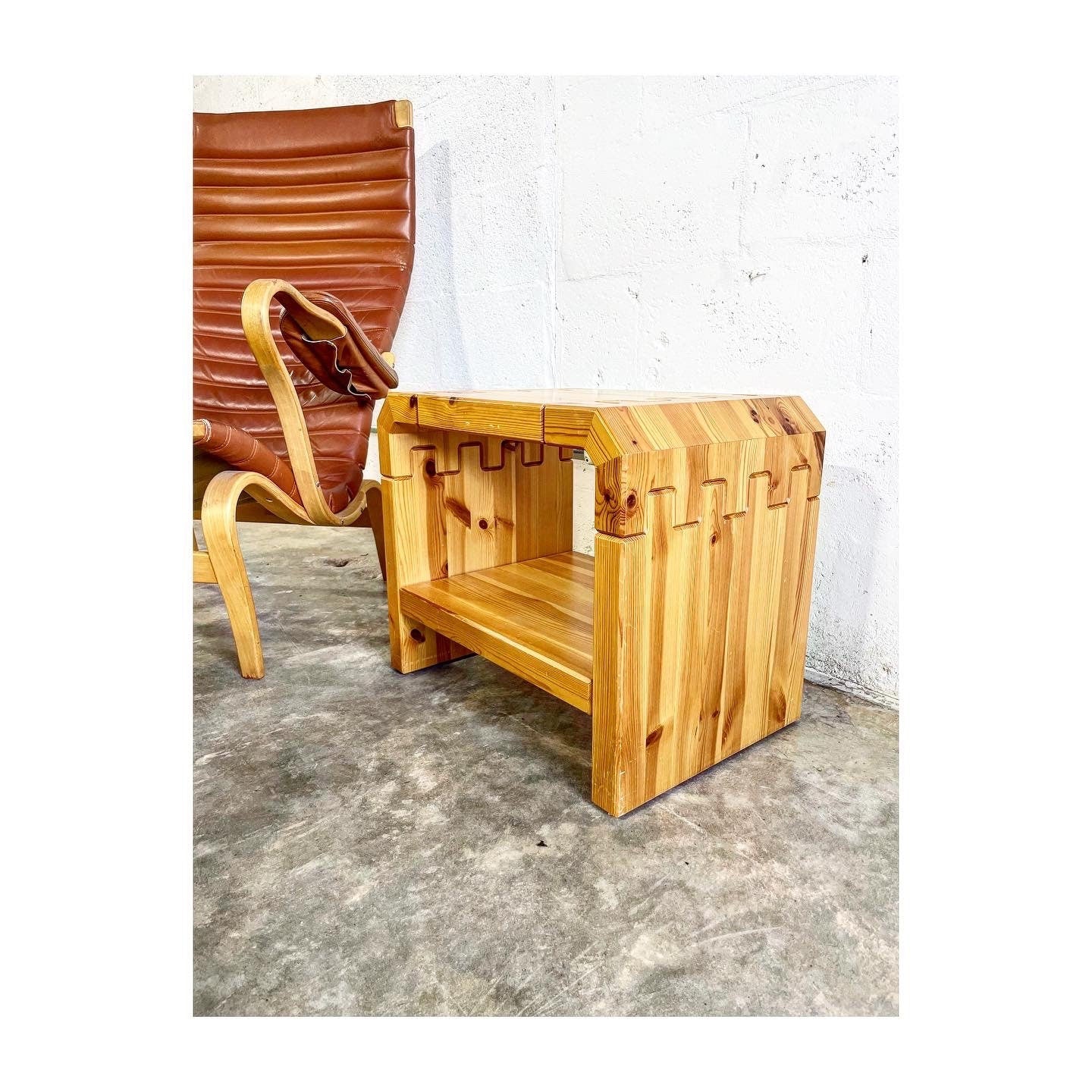 Pair Danish Modern Pine Side Tables or Nightstands Brutalist Mid Century