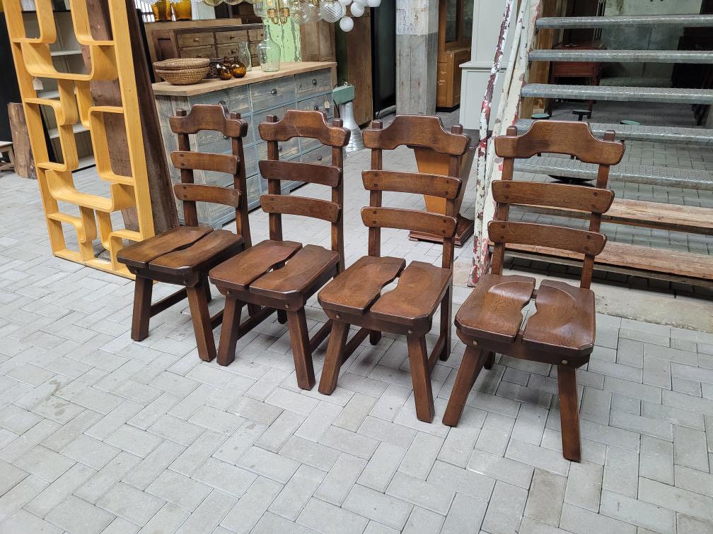 Brutalist Rustic Danish Oak Dining Chairs