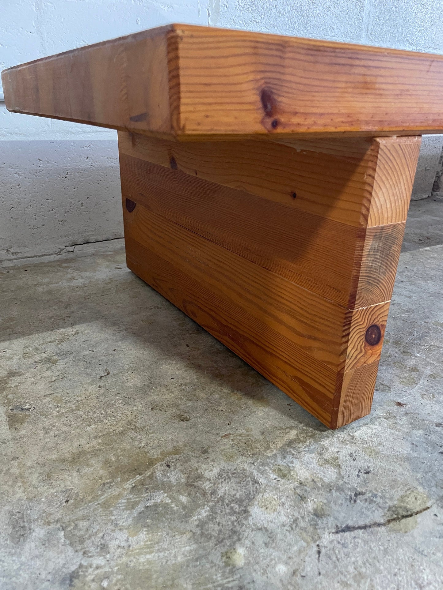Mid Century Modern Pine Brutalist Chunky Coffee Table or Bench by Sven Larsson