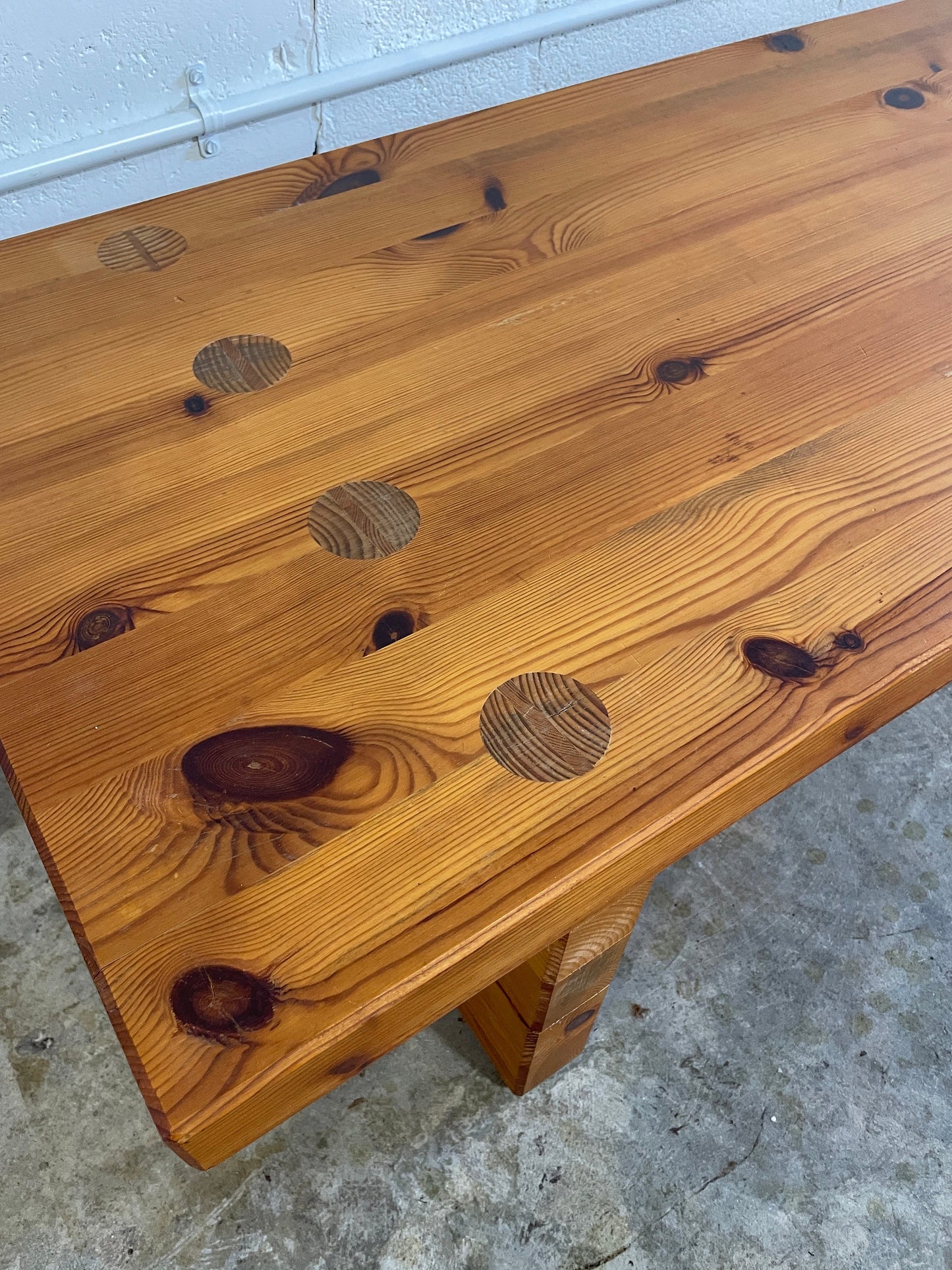 Mid Century Modern Pine Brutalist Chunky Coffee Table or Bench by Sven Larsson