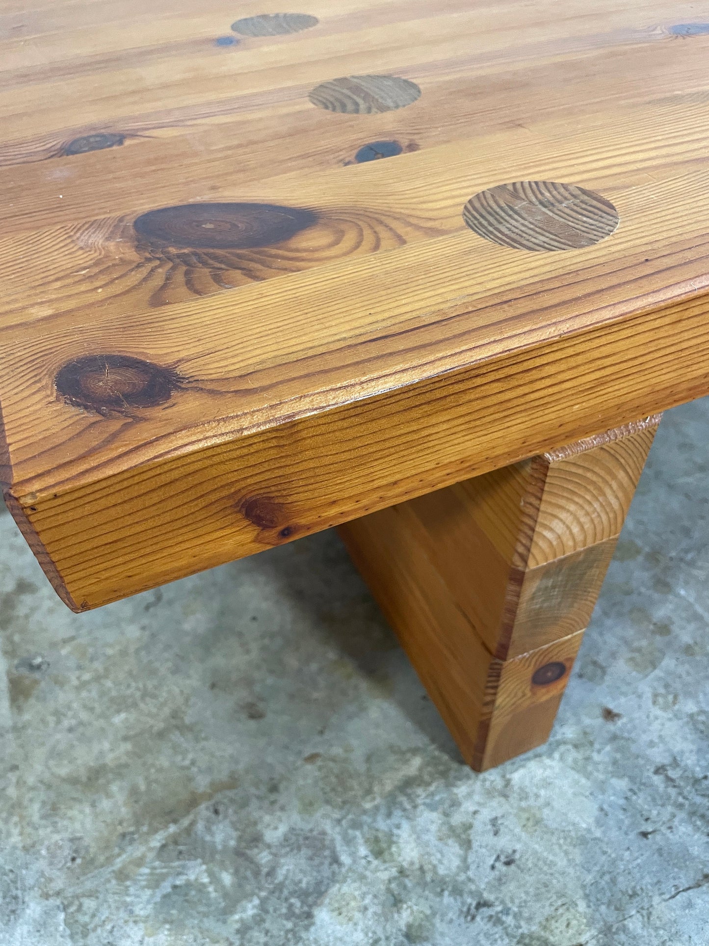 Mid Century Modern Pine Brutalist Chunky Coffee Table or Bench by Sven Larsson