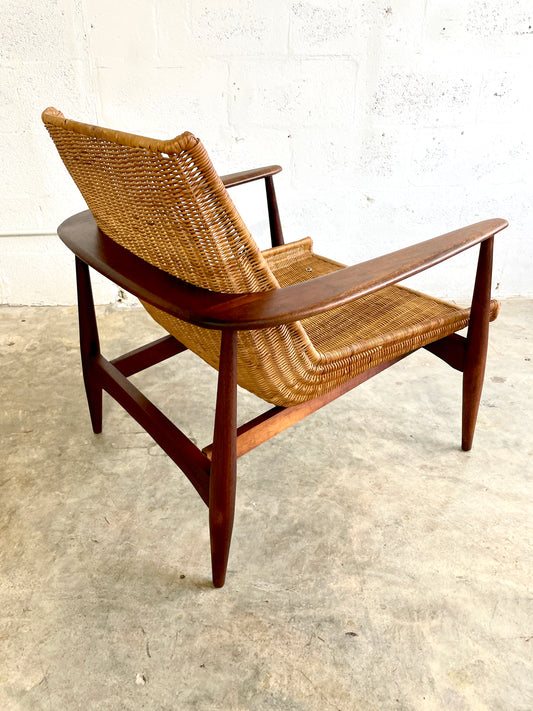 Lawrence Peabody Mid Century Modern Cane Lounge Chair