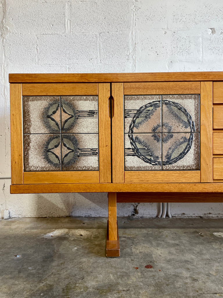 Danish Mid Century Modern Tile Credenza Console Poul Poulsen for Gangso Mobler