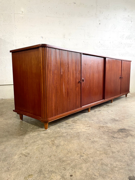 Danish Modern Console or Credenza with Tambour Doors