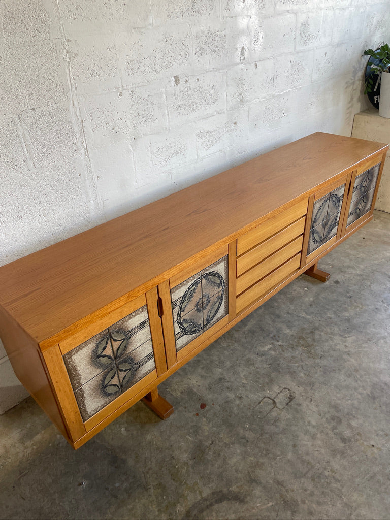Danish Mid Century Modern Tile Credenza Console Poul Poulsen for Gangso Mobler