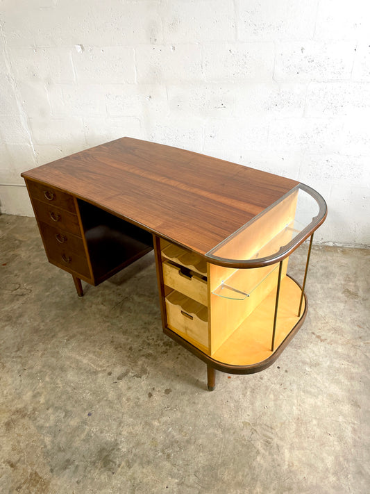 Danish Mid Century Modern Tambour Door Desk with Side Bar