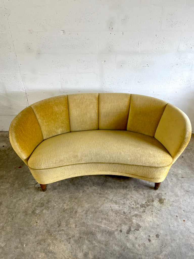 Vintage Danish Modern Curved Banana Loveseat Sofa