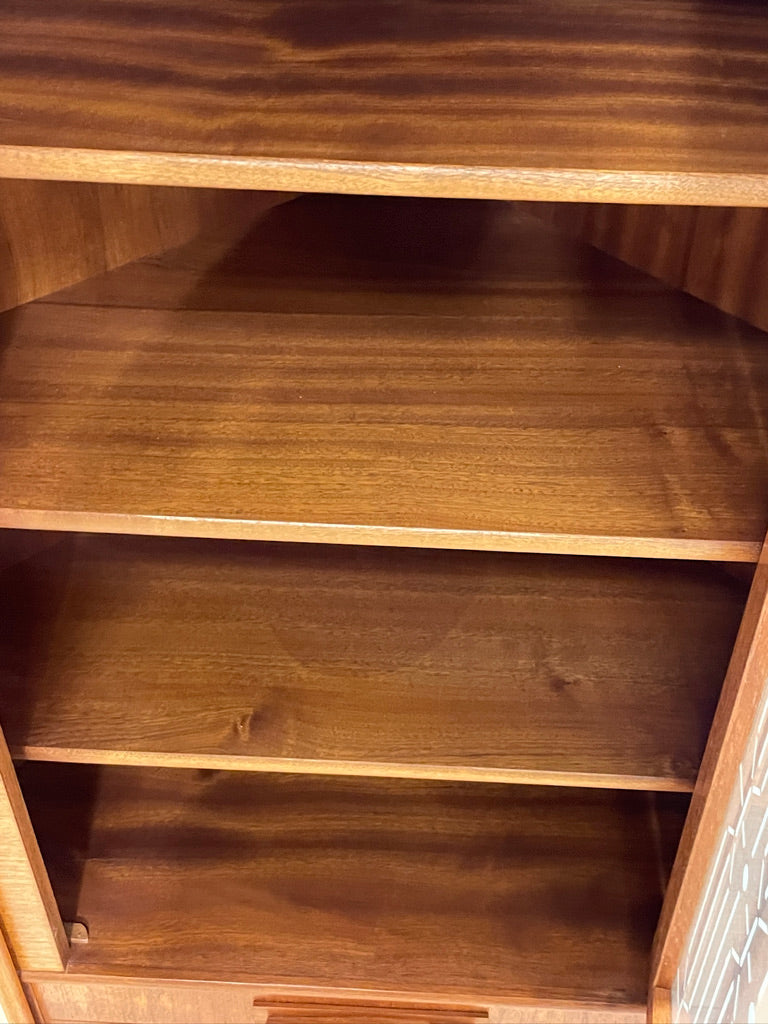Danish Modern Teak Corner Glass Curio Cabinet or Bar