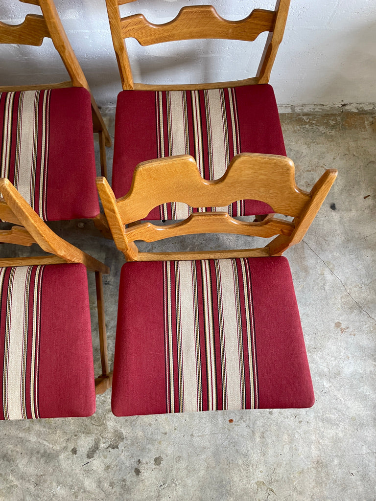 Henning Kjaernulf Oak Razorbacks Dining Chairs Primitive Brutalist Oak Set of 6