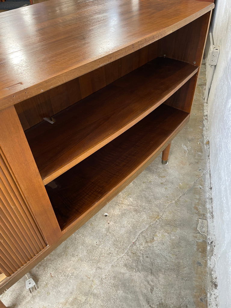 Danish Mid Century Modern Tambour Door Desk with Side Bar