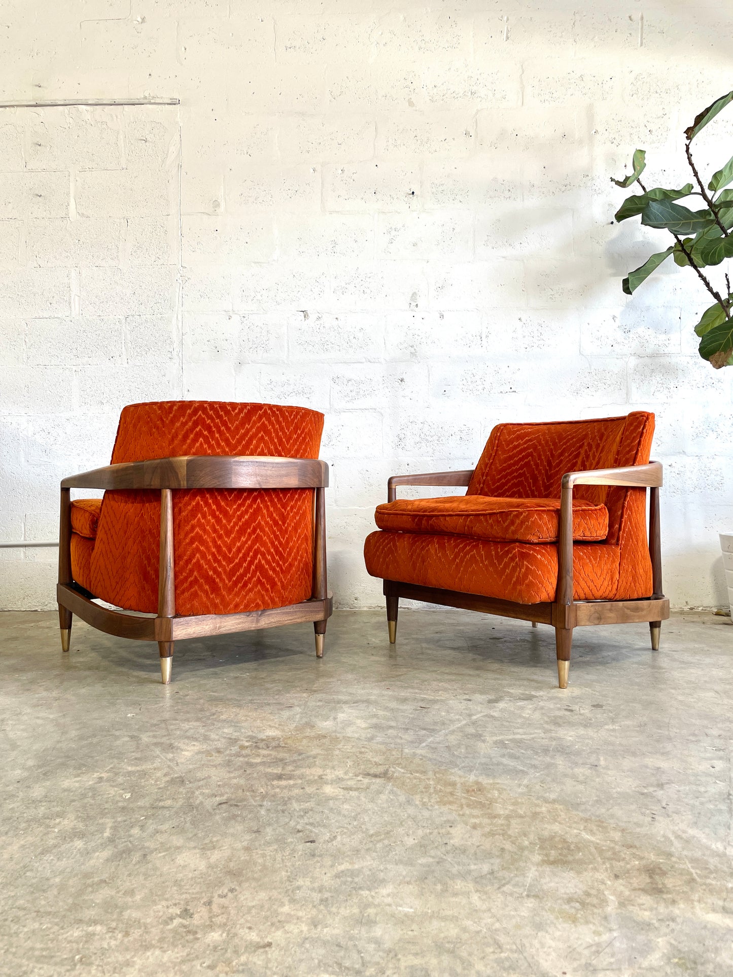 Pair Mid Century Modern Walnut Lounge Chairs