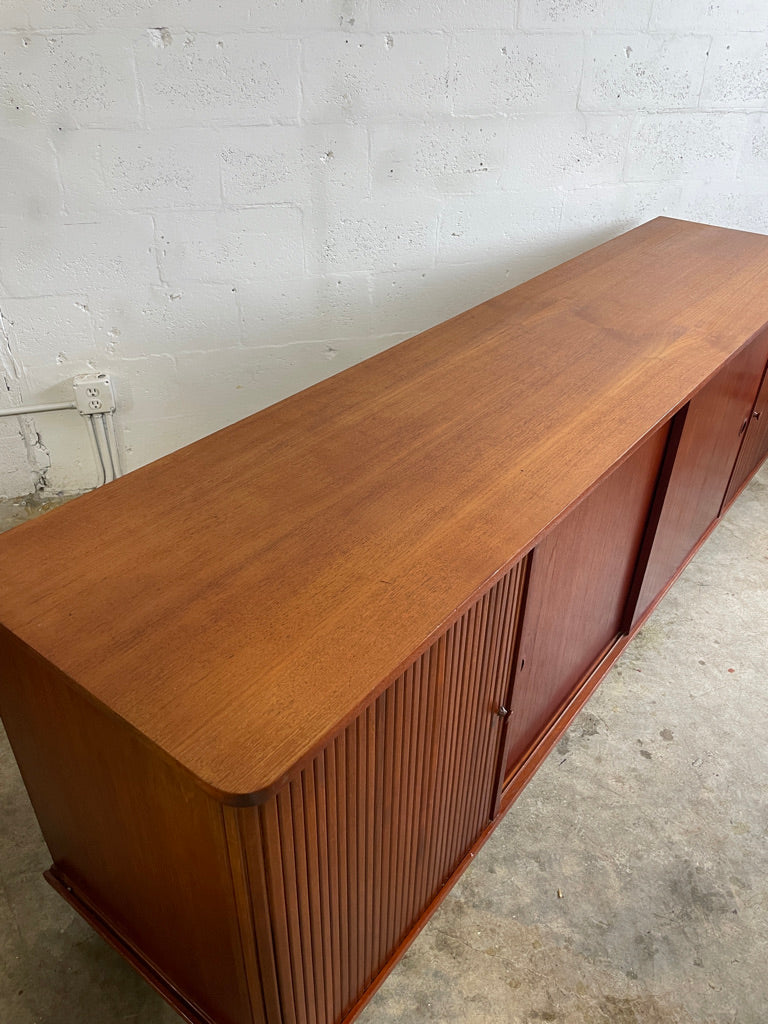 Danish Modern Console or Credenza with Tambour Doors
