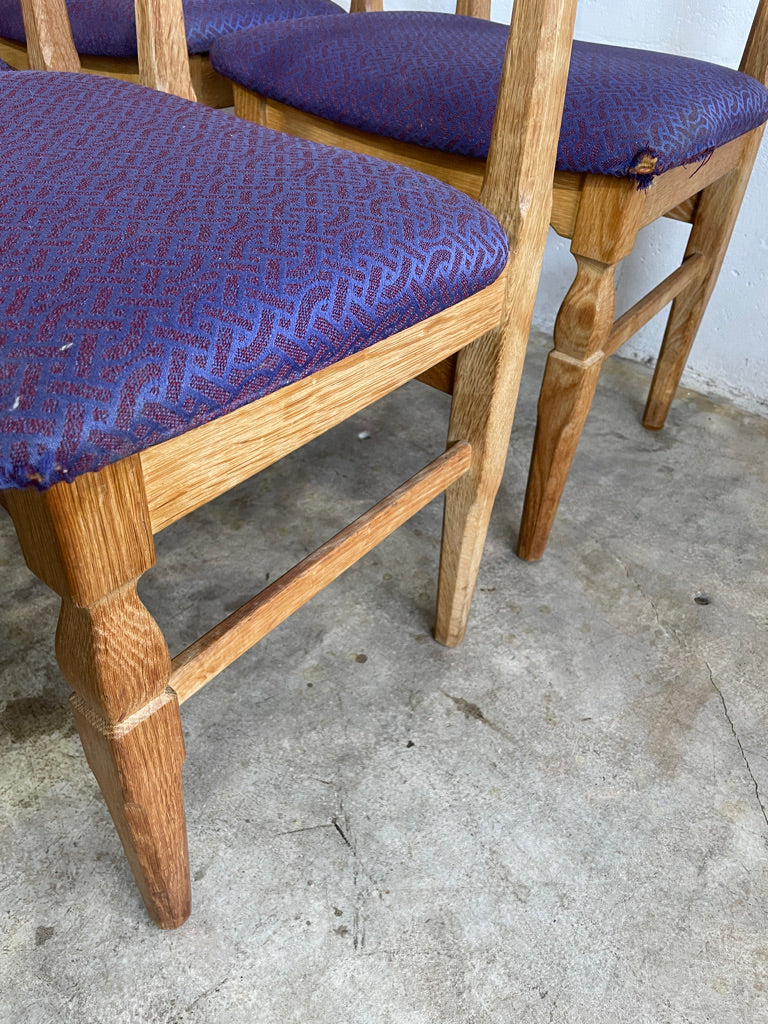 Henning Kjaernulf Oak Dining Chairs Primitive Brutalist Oak