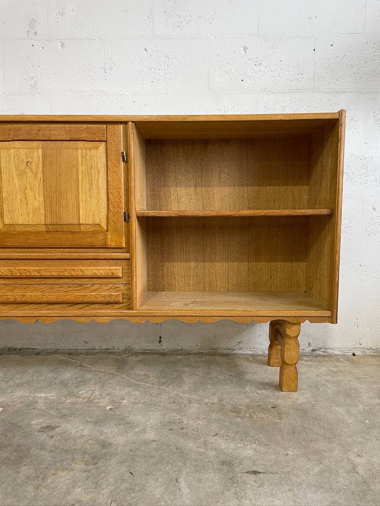 Danish Brutalist Oak Console or Credenza Henning Kjaernulf Attrib