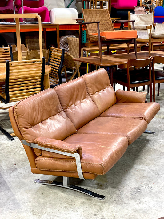 Arne Norell Leather and Chrome Sofa Danish Modern