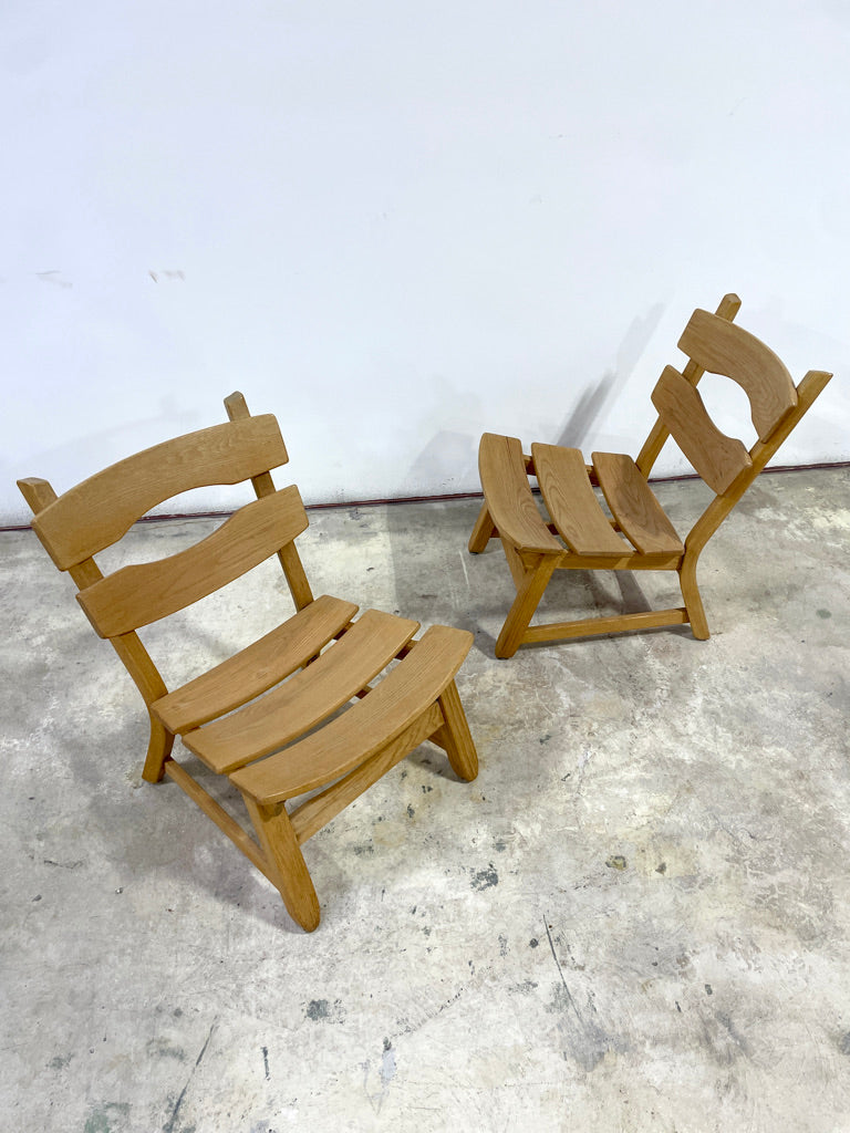 Pair of Dittmann & Co Brutalist Fireplace Oak Danish Modern Chairs