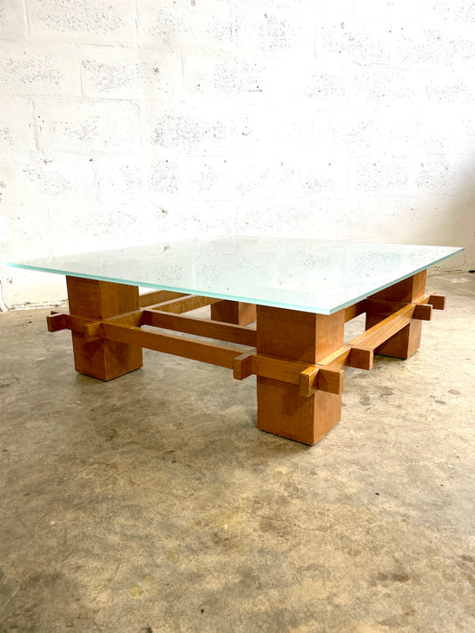 Mid Century Modern Italian Glass Top Coffee Table