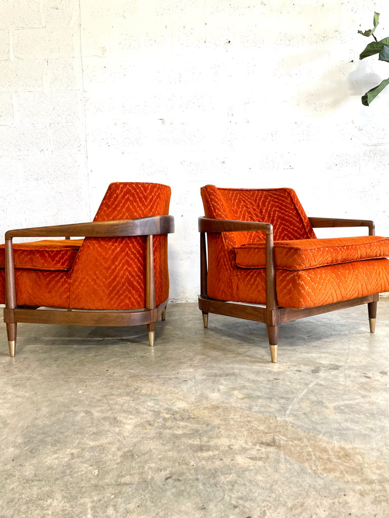 Pair Mid Century Modern Walnut Lounge Chairs