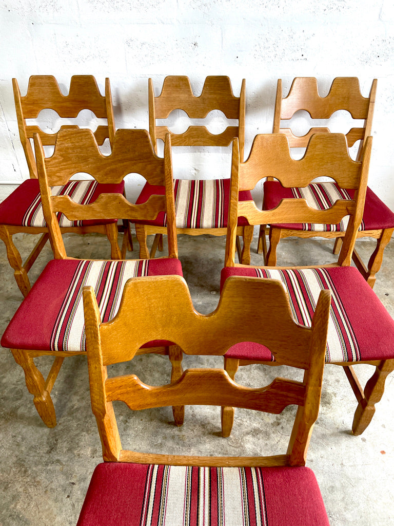 Henning Kjaernulf Oak Razorbacks Dining Chairs Primitive Brutalist Oak Set of 6
