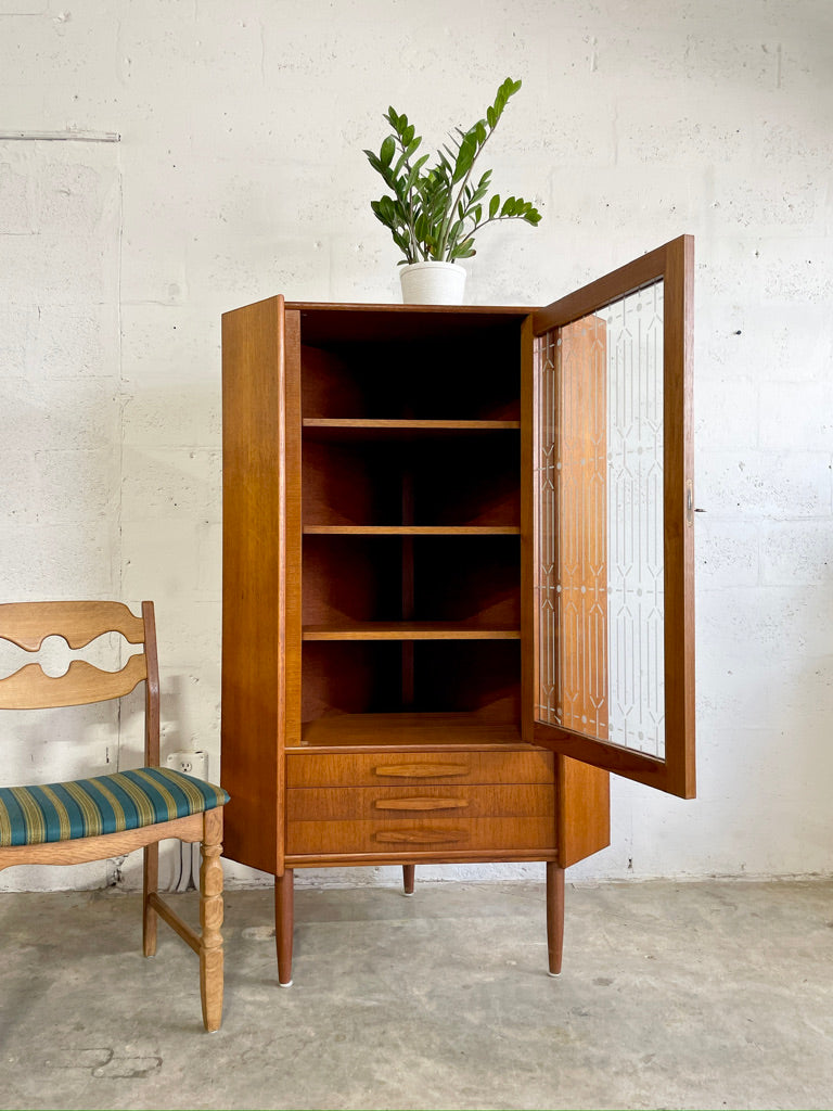 Danish Modern Glass Corner Cabinet or Bar