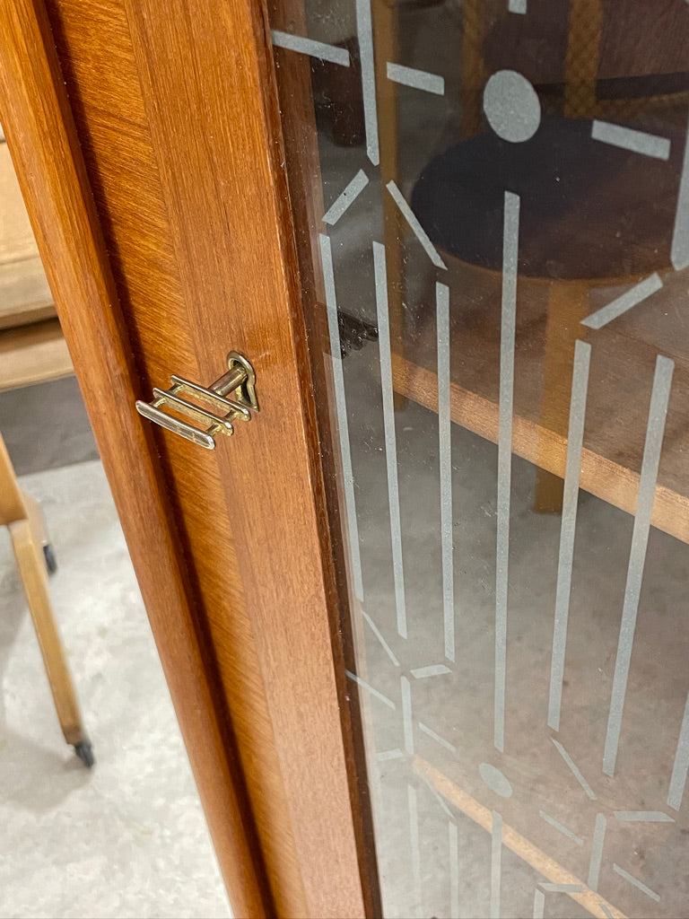 Danish Modern Teak Corner Glass Curio Cabinet or Bar
